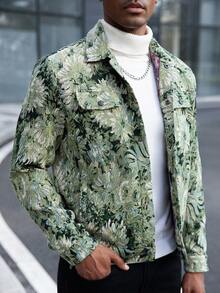 Manfinity Homme 男士花卉提花长袖单排扣休闲夹克 热带风情 - 彩色 - 查看 4