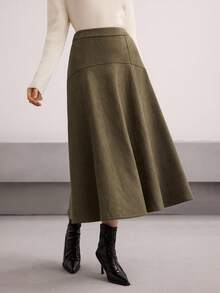Heiryn Women's Solid Color High Waist Elegant Office Midi Skirt Olive Green Skirt A Line Skirt,Fall,Fall Clothes For Women,Winter Clothes For Women - Green - View 6