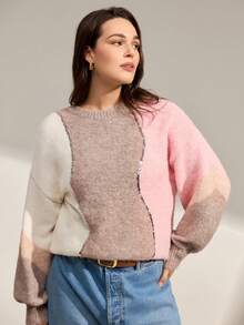 Momelise 新款女式秋冬单件重工串珠拼色高端优雅百搭大码针织套头衫 - 彩色 - 查看 6