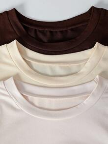 Sparklyn 3 件女童蝴蝶结印花腰部短袖 T 恤，灰色、粉色、黑色 - 咖啡棕 - 查看 7