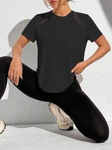 Rhythm Era 大码女式网眼拼布镂空后背宽松短袖运动上衣，适合日常休闲穿着、跑步、瑜伽、健身、网球、高尔夫、春夏/秋季