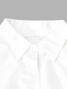 Teen Girl Bow Print Long Sleeve Button-Down Fitted Casual Shirt - White - View 4