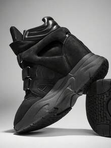 Solezae New 2025 Glamorous Super Maranto Triple Solid Black High-Top Hook And Loop Strap Quilted Padded Collar Concealed Wedge Women's Sneaker Shoe For Christmas - Black - View 8