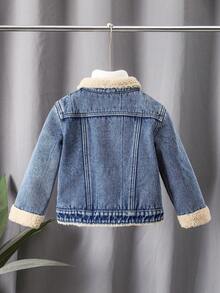 2025 Autumn/Winter New Boys Denim Jackets,Sherpa Lining Thermal Thick Denim Jacket,Vintage Washed Blue Slim Fit Kids Jeans Jacket,Back To School - Medium Wash - View 4