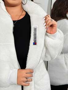 Enliva Melanieangelese Plus Size Women Casual Warm Zip-Up Stand Collar Loose Jacket, Autumn/Winter, For Apple Rounded Body Shape - White - View 9