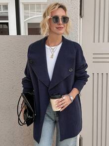 Livesso Women's Loose Fit Solid Color Turndown Collar Casual Long Sleeve Cardigan Fall/Winter - Grey - View 5