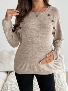 SHEIN Áo cho con bú tay dài dáng rộng thoải mái - Màu be - Xem 4