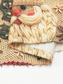 EMERY ROSE Women's Christmas Knitted Sweater With 3D Santa Print - Plus Size Holiday Santa Top For Everyday Wear