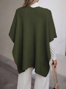 SHEIN LUNE 女式纯色休闲百搭披肩开衫，秋季 - 軍綠色 - 查看 2