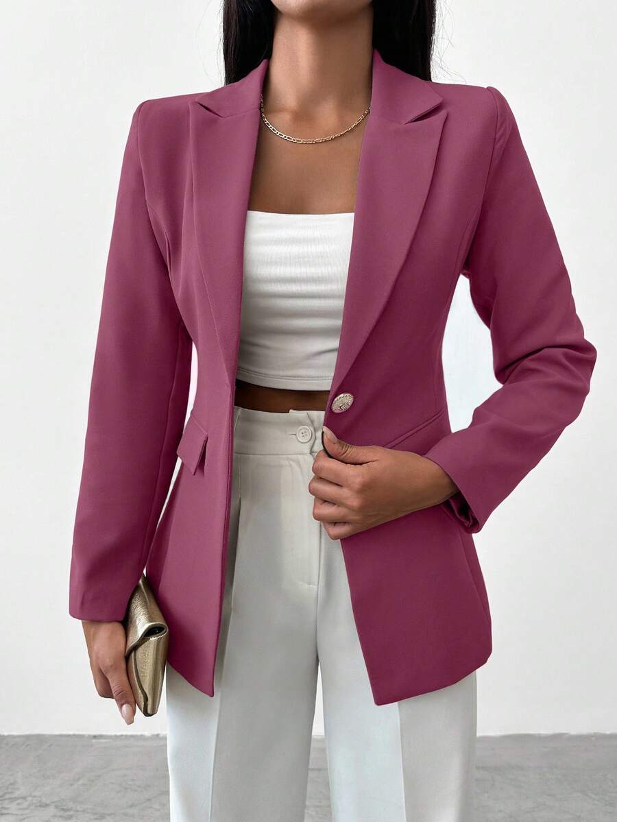 EURMUSE Women's Solid Color Waist Cinched Blazer, Suitable For Work - Rusty Rose - View 1
