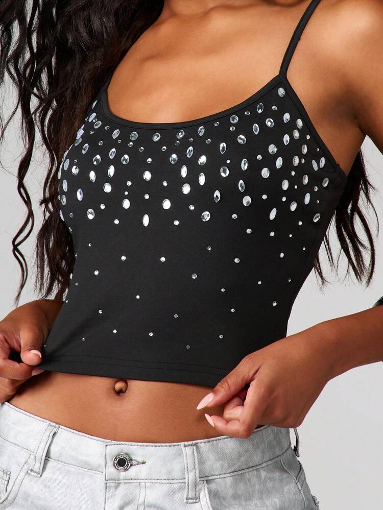 MISSGUIDED Studded Rhinestone Camisole Tank Top For Summer Festival Party Nights