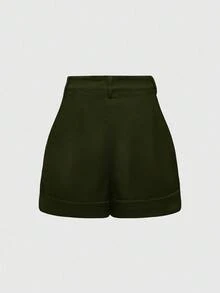 ROMWE Hippie 女士向日葵刺绣口袋卷边阔腿宽松休闲短裤 - 綠色 - 查看 2