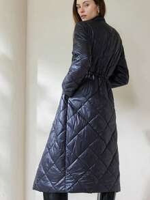 Aveloria Modichic Cinched Waist Mid-Length Solid Color Jacket, Versatile For Autumn/Winter - Black - View 6