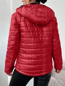 RueChic Regular Fit Pocket Design Women's Padded Coat - Red - View 2