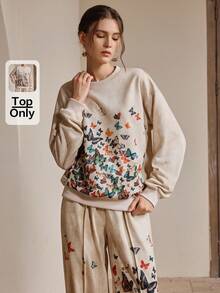 Anewsta Fashionable Round Neck Printed Casual Women Long Sleeve Sweatshirt, Elegant - Yellow - View 1