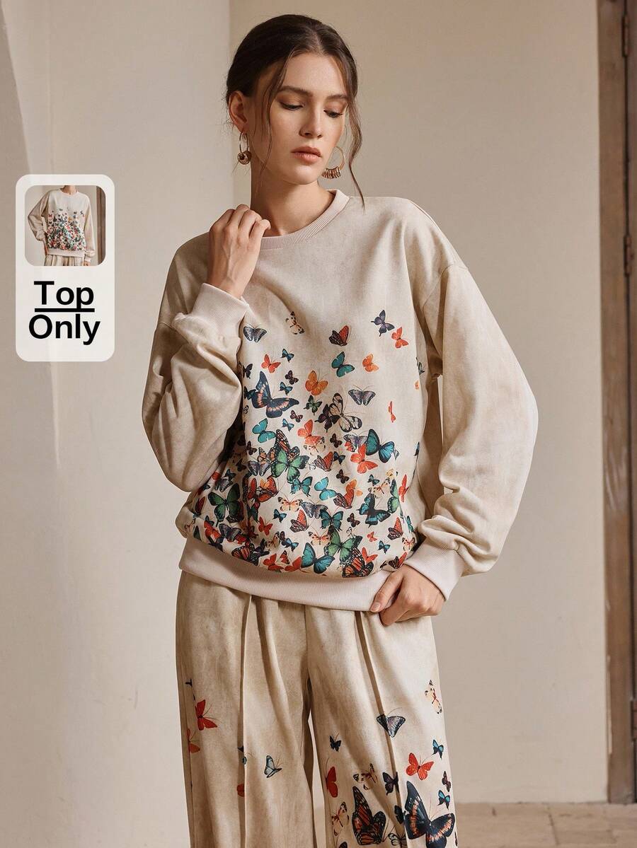 Anewsta Fashionable Round Neck Printed Casual Women Long Sleeve Sweatshirt, Elegant - Yellow - View 1