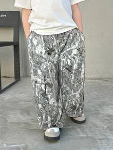 SHEIN 1 pieza Pantalones rectos con cordón estampados cómodos y casuales para niños pequeños, adecuados para salidas, escuela, reuniones, primavera/verano/otoño/invierno - Multicolor - Ver 7