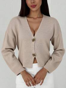 Aloruh Nowy, prosty i modny kardigan do pracy w biurze, z głębokim dekoltem w serek, długim rękawem i wąskimi guzikami, uniwersalny, swobodny sweter dzianinowy na jesień/zimę