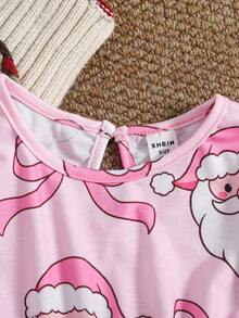 SHEIN Playful Pals Kleine Mädchen Weihnachts-Weihnachtsmann Muster Langarm Lässig Kleid, geeignet für Zuhause, Ausflüge, Partys und Feiertage, Herbst - Verschiedenfarbig - Übersicht 8