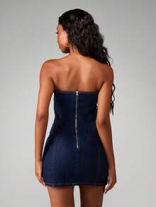 MISSGUIDED Gem Detail Strapless Bodycon Mini Dress - Sparkly Denim Bandeau Party Dress For Concerts Festivals Nights Out