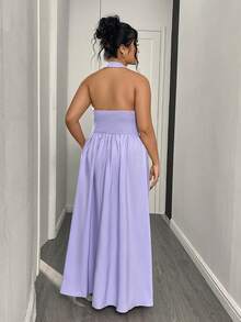SHEIN Elenzya Váy Maxi không tay xếp ly cỡ lớn dành cho nữ, eo thắt, thiết kế hở lưng gợi cảm - Màu tím  Violet - Xem 2