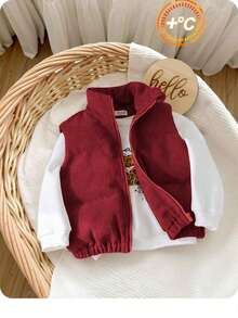 SHEIN Babygirl Autumn/Winter Cute Versatile Plush Corduroy Sleeveless Jacket - Red - View 6