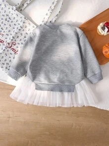 Vestido de sudadera casual y elegante para bebé/niño pequeño unisex, diseño de dobladillo de malla, cómodo cuello redondo de manga larga, adecuado para otoño/invierno/primavera, ligero y acogedor, uso casual de moda, vuelta al colegio, picnic al aire libre, fotografía, vacaciones, regalos