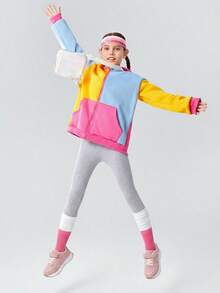 JNSQ 1双女童儿童运动鞋毛绒拼接PU粉色复古风格运动风格轻便耐磨爱心金跑步鞋运动鞋 - 藕粉色 - 查看 3