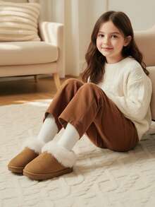 Cozy Pixies 1 Pair Toddler Boys/Girls Camel Color Fashion Design Easy Slip-On Warm Winter Slippers, Comfortable Casual Indoor/Outdoor Wear For Daily Use In Winter - Camel - View 3
