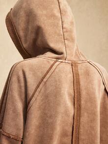 Easelle Brown Knit Casual Hooded Jacket For Women Western Retro Casual Style Washed Water Frayed Cut Winter Clothes For Women Autumn Zip Up Hoodie - Coffee Brown - View 7