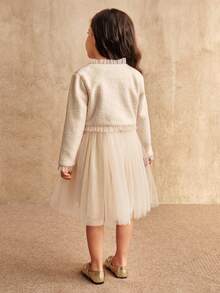 SHEIN Girl's Princess Dress, Beige, Small Fragrant Style Jacket Set, Skirt Mesh Dress, Vacation, Partywear ,Valentine's Day,Birthday Dress, New Year's Day, Birthday Party, Wedding Festival Dress Dress, Gorgeous Dress Dress, Middle East, Europe And America