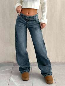 EURMUSE Baggy Loose Straight Leg Jeans mit niedriger Taille - Blau - Übersicht 7