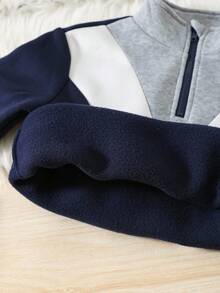 SHEIN 2pcs Kids Boy Casual Everyday Comfortable Contrast Color Block Stand Collar Zip-Up Loose Pullover Hoodie And Relaxed Solid Color Sweatpants Tracksuit Set, Suitable For School, Garden, Beach, Birthday, Spring, Summer, Fall, Winter