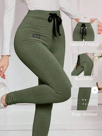 Modelyn Solid Color Drawstring Tight Fit Stretchy Leggings Tummy Control Leggings Leggings For Women High Waisted Leggings Women Athletic Leggings Women Pants Casual Women Sweatpants