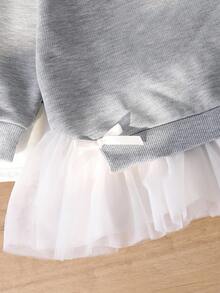 Vestido de sudadera casual y elegante para bebé/niño pequeño unisex, diseño de dobladillo de malla, cómodo cuello redondo de manga larga, adecuado para otoño/invierno/primavera, ligero y acogedor, uso casual de moda, vuelta al colegio, picnic al aire libre, fotografía, vacaciones, regalos