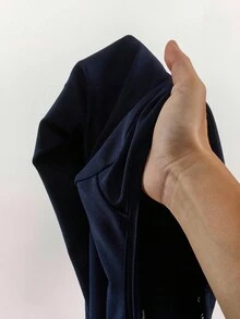 Amplova Y2K Amplova Women's Solid Color V-Neck Elegant Minimalist Everyday Metal Button Decor Fringed Long Sleeve Fitted Jacket Navy Blue Autumn Winter Clothes For Women