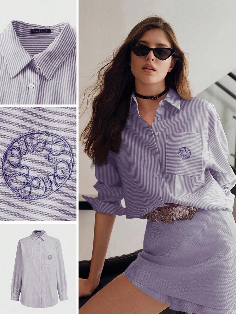 MOTF STUDIO STRIPED BUTTON UP SHIRT