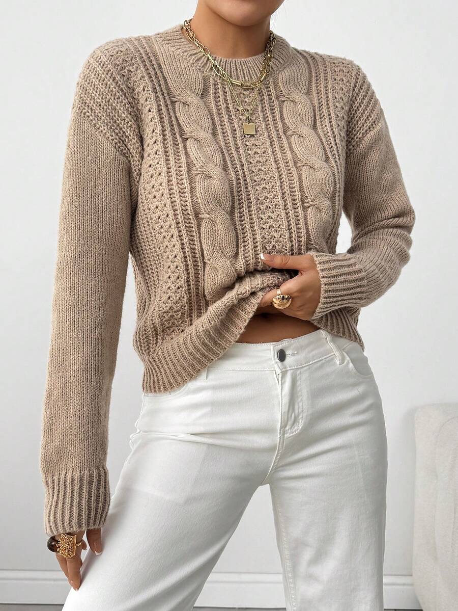 EMERY ROSE Áo len dệt kim dáng rộng, đơn giản, màu trơn, thoải mái khi đi làm hàng ngày dành cho nữ, mùa thu/đông - Màu nâu Mocha - Xem 1