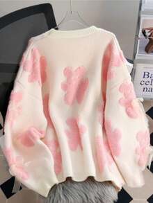 Franclia Plus Size Women Bear & Bow Decor Sweater - Apricot - View 2