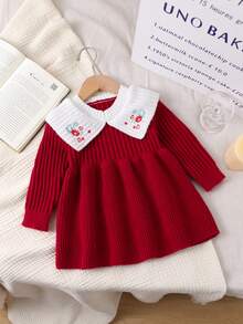 SHEIN New Fashionable Versatile Vintage Embroidered Lapel Knit Dress For Toddler Girls Red Baby Girl Dress Collared Baby Girl Dress Baby Girl Christmas Outfit Baby Winter Dress Baby Girl Dress Baby Clothes Fall Sweater Knit Baby Girl Clothes Baby Girl Winter Sweaters Baby Knitted Sweater Collared Baby Girl Dress Baby Girl Long Sleeve Dress Warm Baby Girl Dress Baby Winter Dress Toddler Girl Long Sleeve Dress Toddler Winter Dresses Baby Girl Clothes Spring Fall Baby Sweater Dress Baby Winter Dress Baby Girl Dress Baby Girl Long Sleeve Dress Baby Set Autumn Winter Season Toddler Winter Dresses