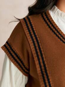 EMERY ROSE Women's Casual Loose Fit Plus Size Knit Sweater Vest, Suitable For Autumn/Winter Outerwear And Back To School - Brown - View 5