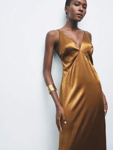 Maija Damen Mode sexy Satin Trägerkleid mit rückenfreiem Design