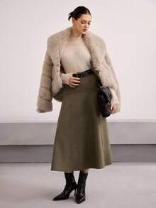 Heiryn Women's Solid Color High Waist Elegant Office Midi Skirt Olive Green Skirt A Line Skirt,Fall,Fall Clothes For Women,Winter Clothes For Women - Green - View 3