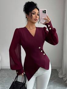 Elenzga Women's Elegant Commuter Wrap Asymmetric Hem Thin Jacket