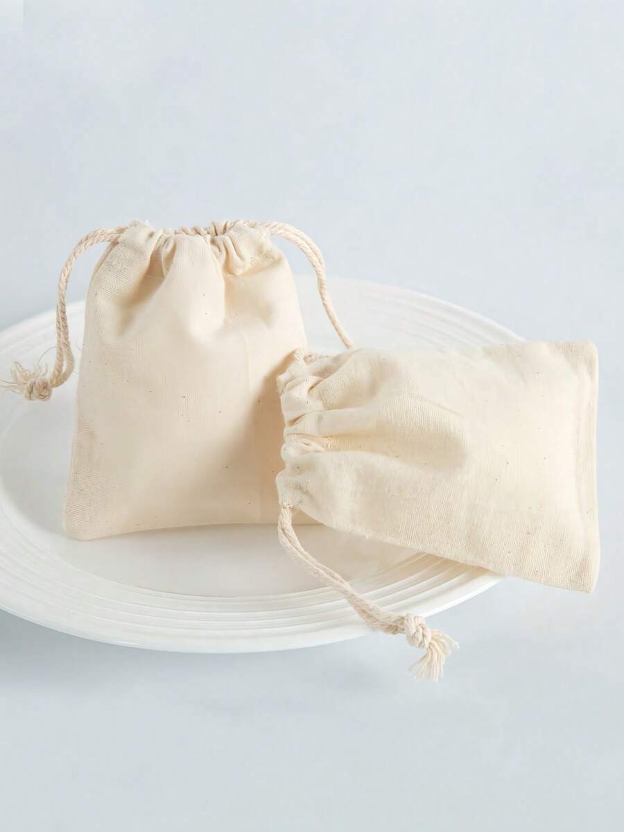 10pcs Plain Drawstring Bags, Gift Wrap Bags - Beige - View 1