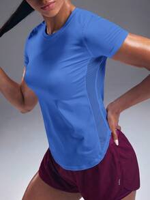 Powerista 透气柔软纯色运动压缩T恤健身房女士衬衫 - 藍色 - 查看 5