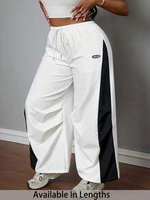 SHEIN PETITE CURVE Plus Size Women's Summer Concert Streetwear Going Out Color-Blocked Parachute Pants