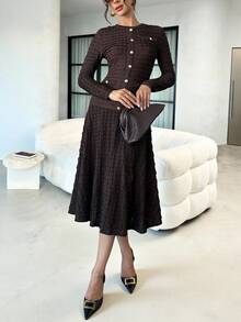 Lavishia Mocha Brown Textured Knit Bodycon Midi Dress, Fashionable & - Brown - View 8