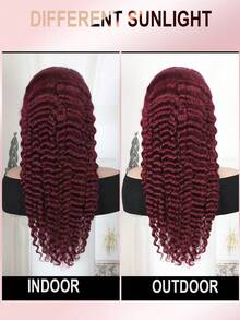 ALL READY WIG 无胶勃艮第蕾丝前假发 女士真人发假发 99J 深波浪假发 180% 密度湿发和波浪红色卷发真人发假发 预拔 13x4 透明蕾丝前假发 - S99J - 查看 10