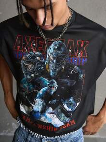 AXEPEAK Camiseta de tirantes con gráficos de hockey americano y ajuste holgado para hombre - Negro - Ver 2